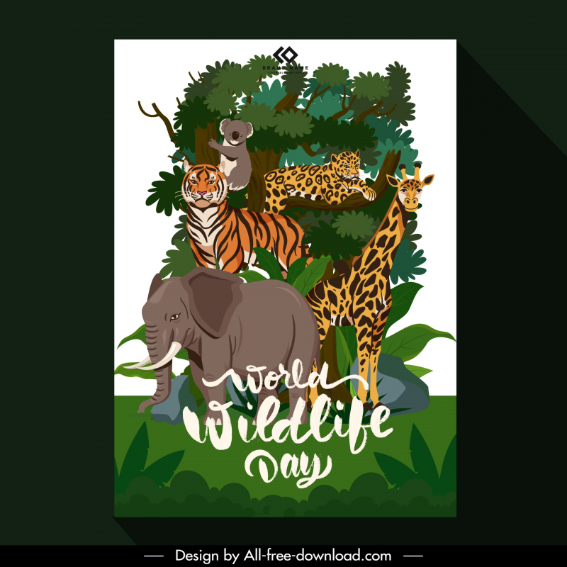 poster world wildlife day poster template wild animals cartoon forest scene sketch