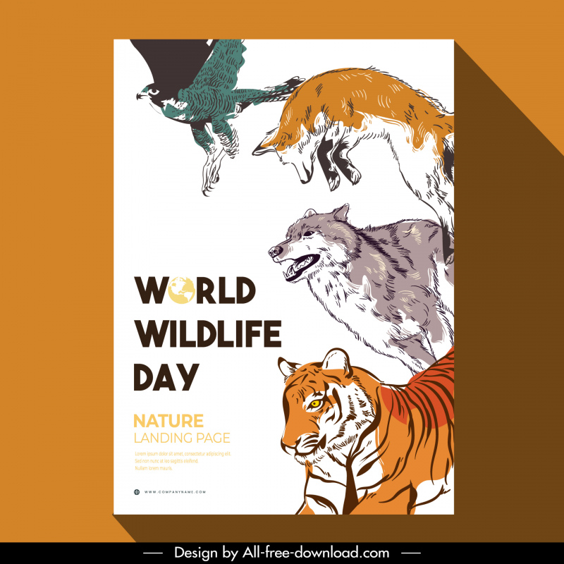 poster world wildlife day template dynamic retro handdrawn species sketch