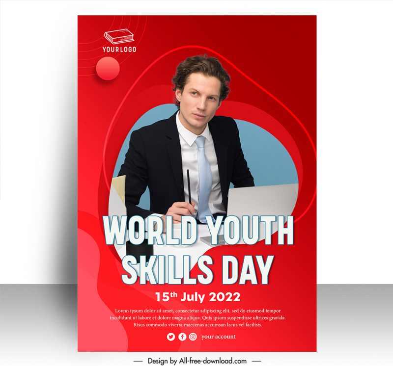 poster world youth skills day template elegant businessman sketch realistic design 