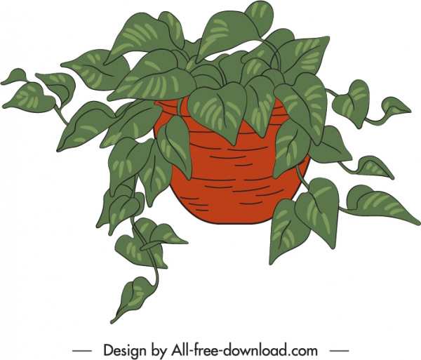 potted houseplant icon classic handdrawn leaves decor