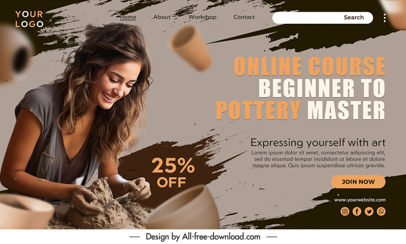 pottery training course landing page template dynamic elegance