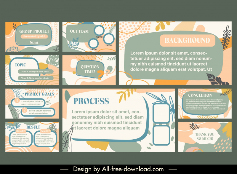  powerpoint infographics template flat classical leaves