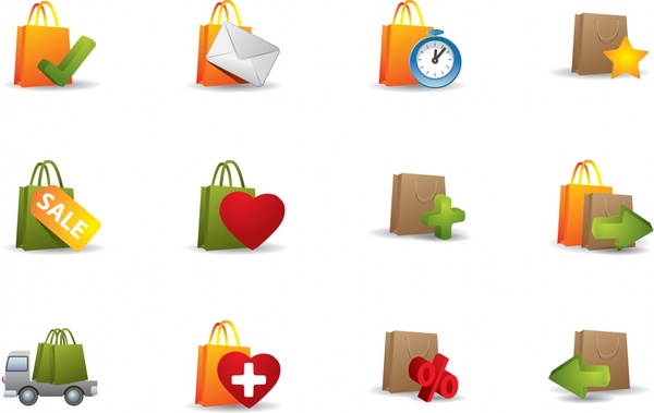 sale icons colorful modern bag shapes