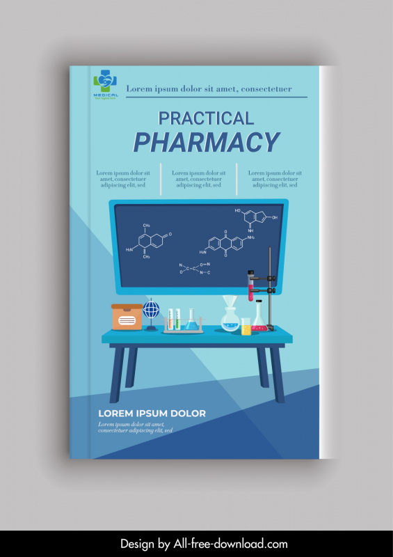 practical pharmacy book cover template chalkboard lab tools sketch