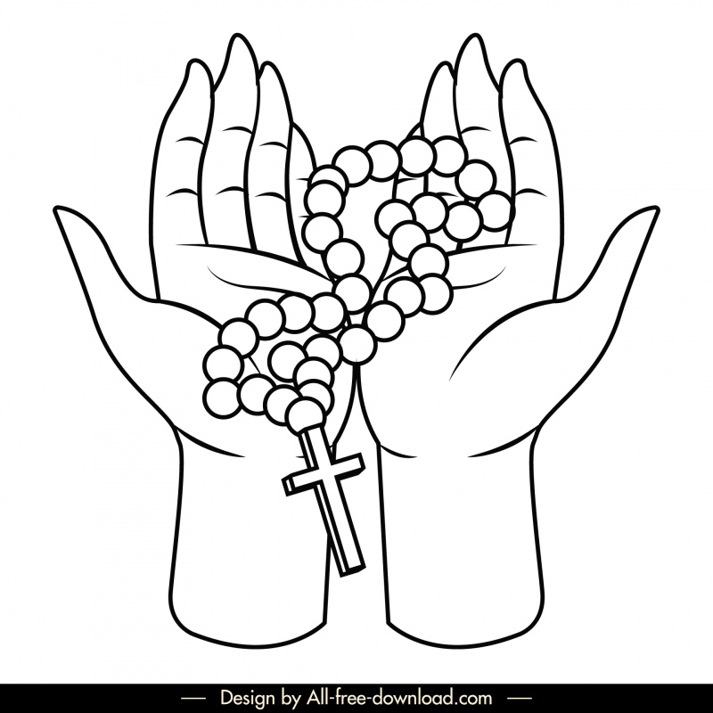 praying hands logotype black white holy cross rosary sketch