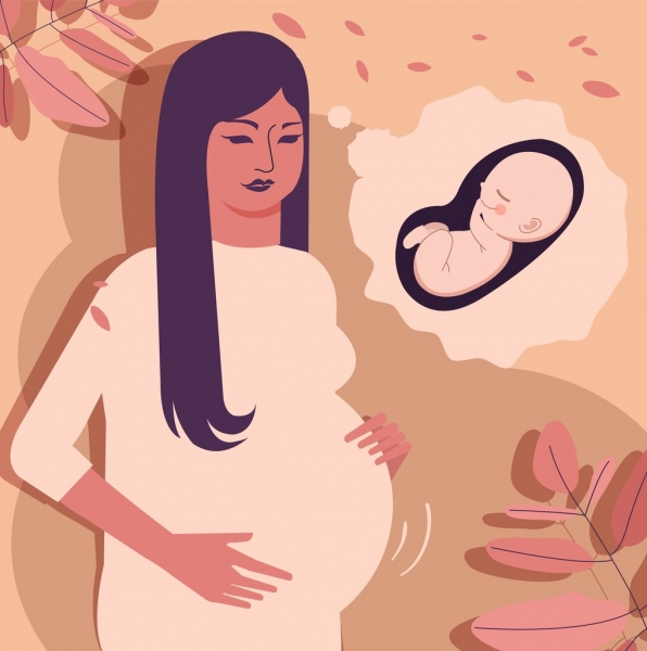 pregnancy time background woman baby womb icons