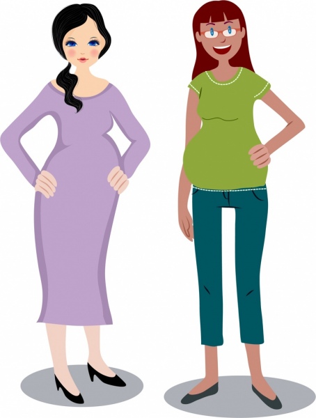 pregnant woman icons colored cartoon design