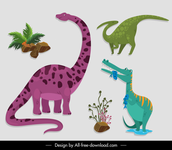 prehistoric design elements dinosaurs plants sketch