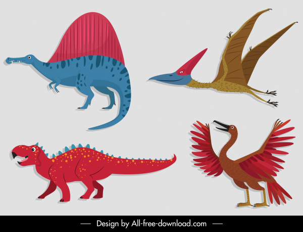 prehistory species icons colored flat design