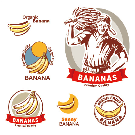 premium quality banana labels vector set