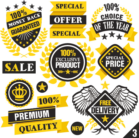 premium quality black with yellow labels and badges vector