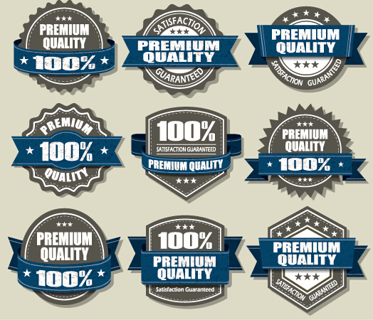 premium quality labels and blue ribbon vector