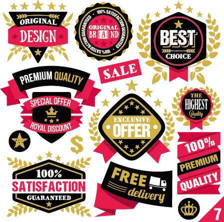 premium quality ribbon labels with sticker vector