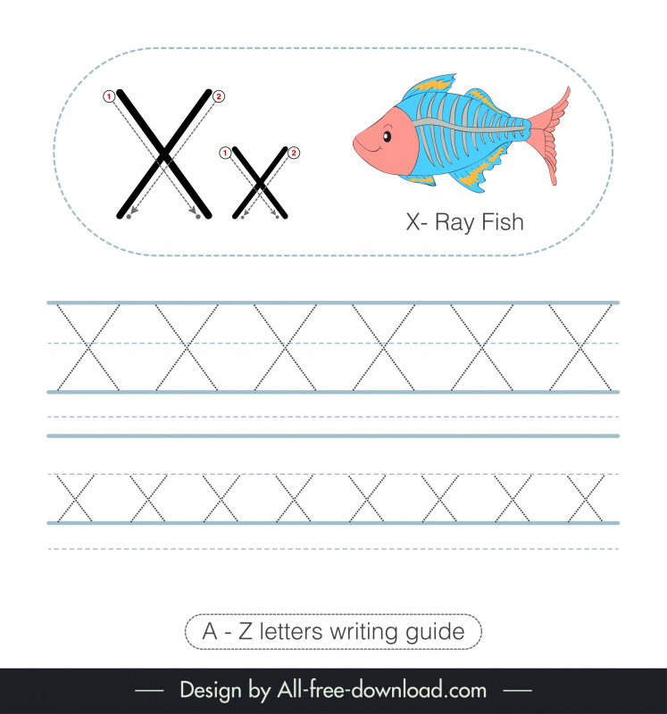 preschool writing guide worksheet template xray fish tracing letters x sketch
