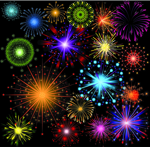 pretty fireworks holiday elements vector
