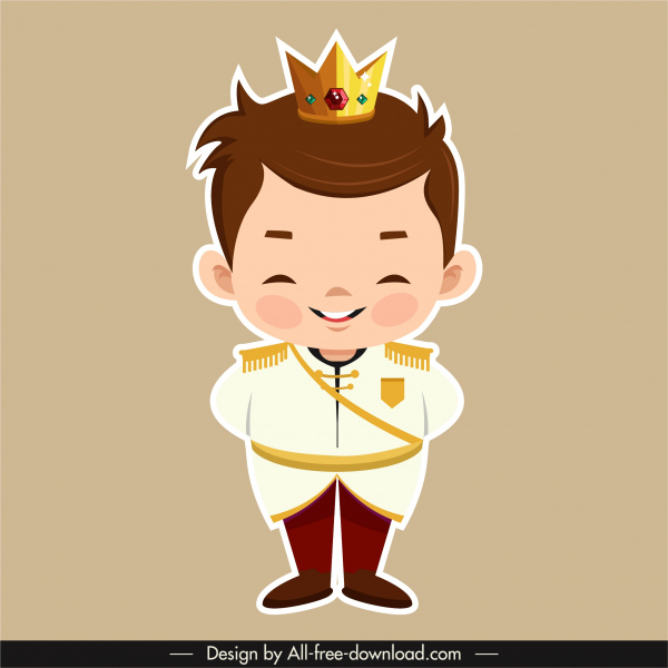 prince icon elegant boy sketch flat cartoon character 