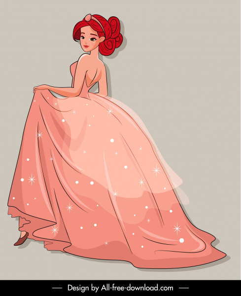 princess icon luxury dress sketch cartoon character