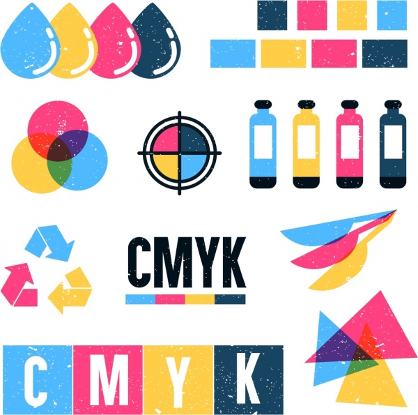 printed signs icons colorful flat shapes