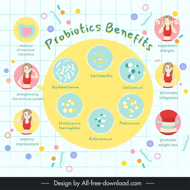 probiotic infographic template flat circles woman medical elements 