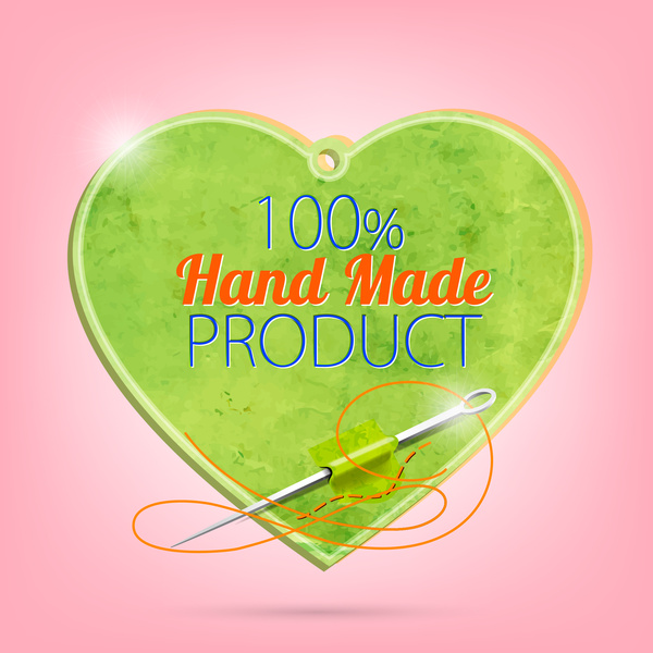 product guarantee label with heart and needle design