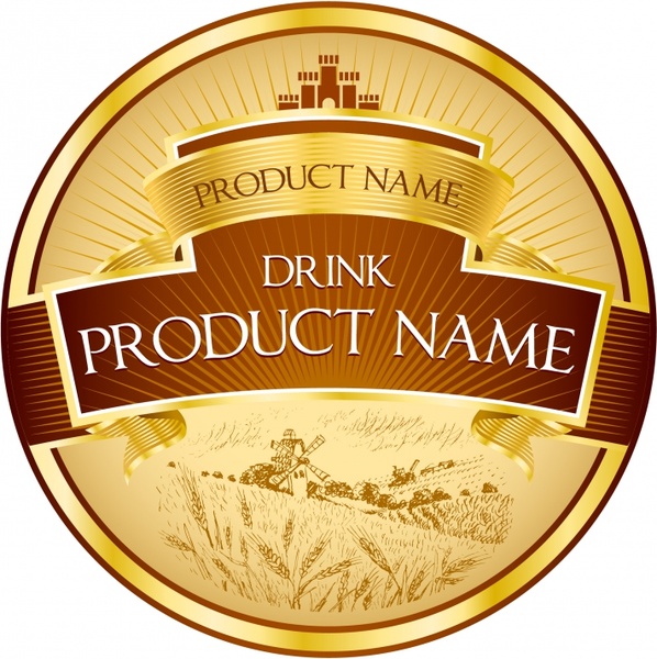 agricultural product label template shiny golden rice field