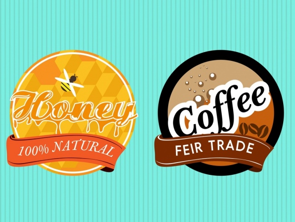 product promotion labels sets honey and coffee styles