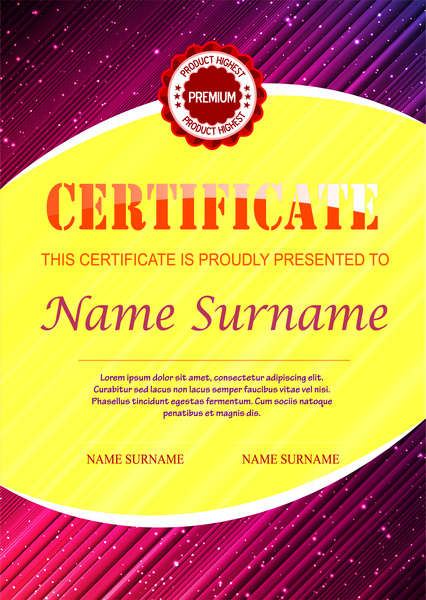 product quality assurance certificate with violet background