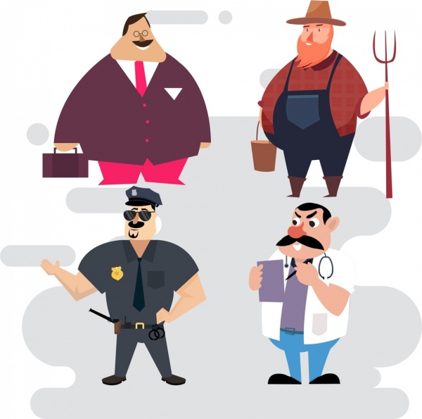 profession icons businessman farmer police doctor characters 