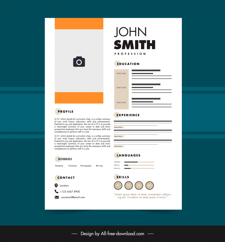 professional cv with photo template flat modern bright design 