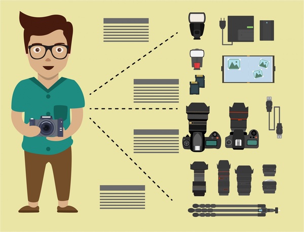 professional photographer concept with tools isolation