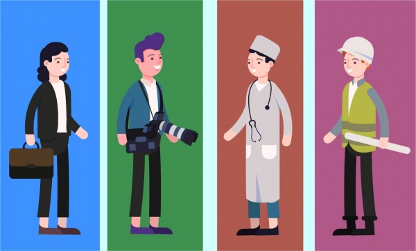 professions design elements staff cameraman nurse engineer icons