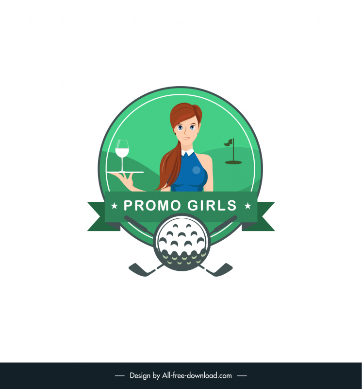 promo girls logotype symmetric design isolated cute lady golf elements sketch