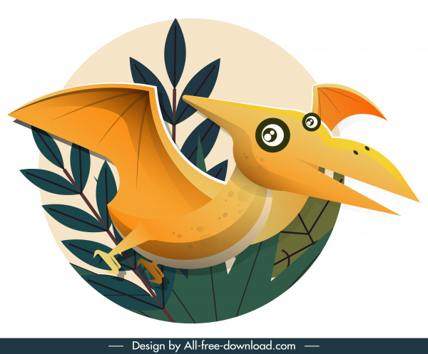 pteranodon dinosaur icon classic flat colored sketch