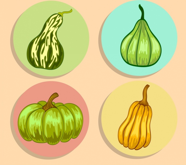 pumpkin icons collection green yellow handdrawn sketch