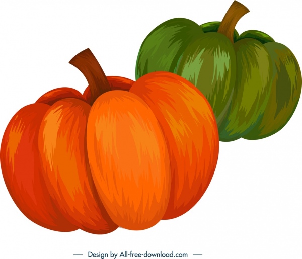 pumpkin icons colored 3d handdrawn design