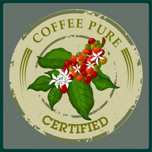pure coffee stamp template flowers decor green design