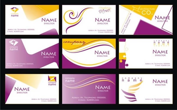 name card templates abstract design yellow purple ornament 