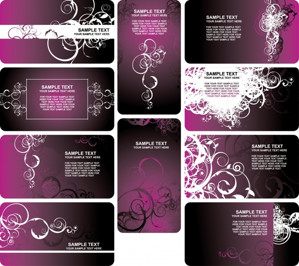 card templates collection dark violet design classical curves