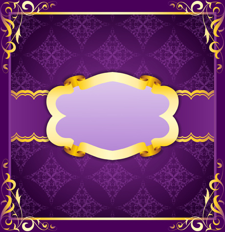 purple retro background with golden frame vector