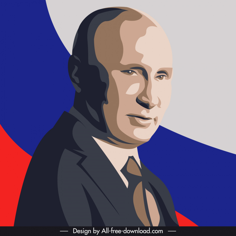putin president portrait russia flag decor silhouette cartoon sketch