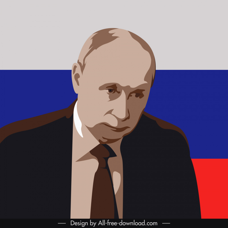 putin president portrait template russia flag backdrop silhouette sketch