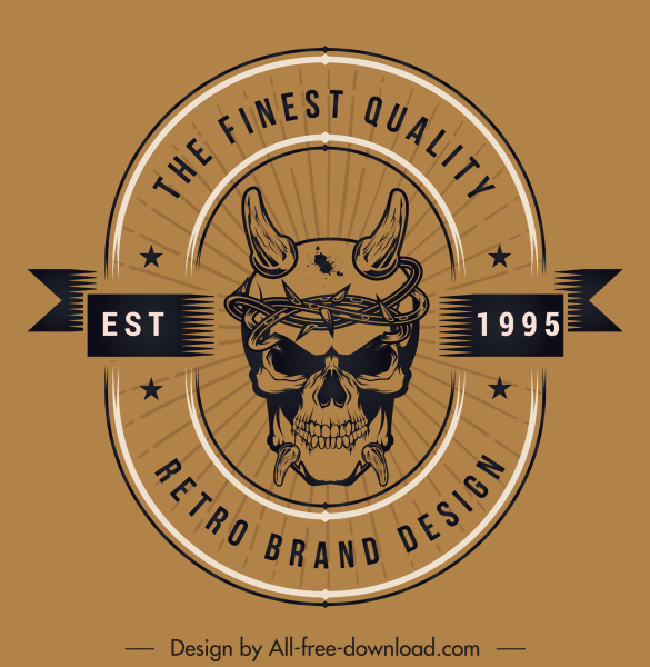 quality badge template scary skull sketch retro design