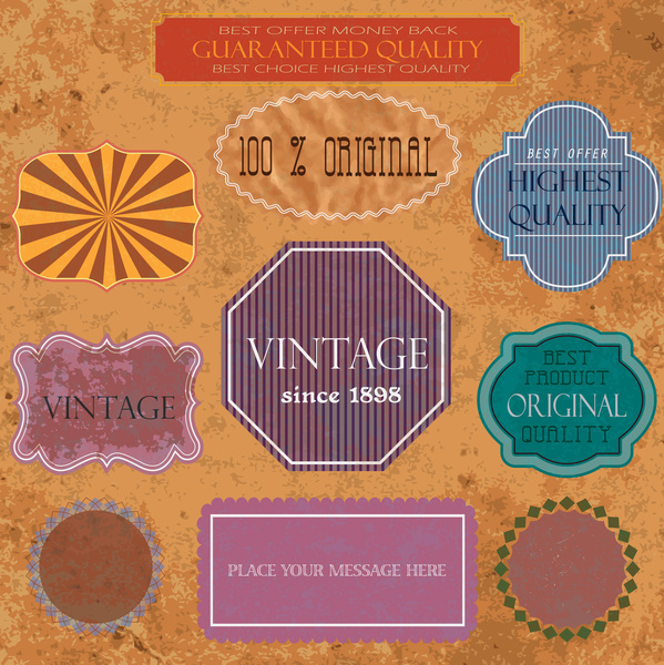 quality certification labels with various vintage shapes