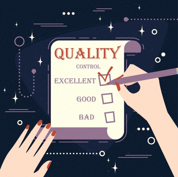 quality control banner checklist writing hands icons