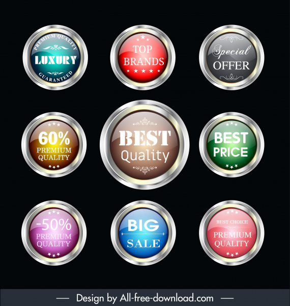quality labels templates shiny colorful circle shapes