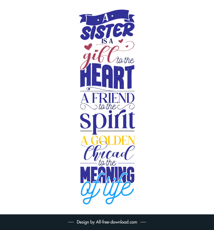 quotes for a sister poster template modern vertical texts layout calligraphic hearts decor