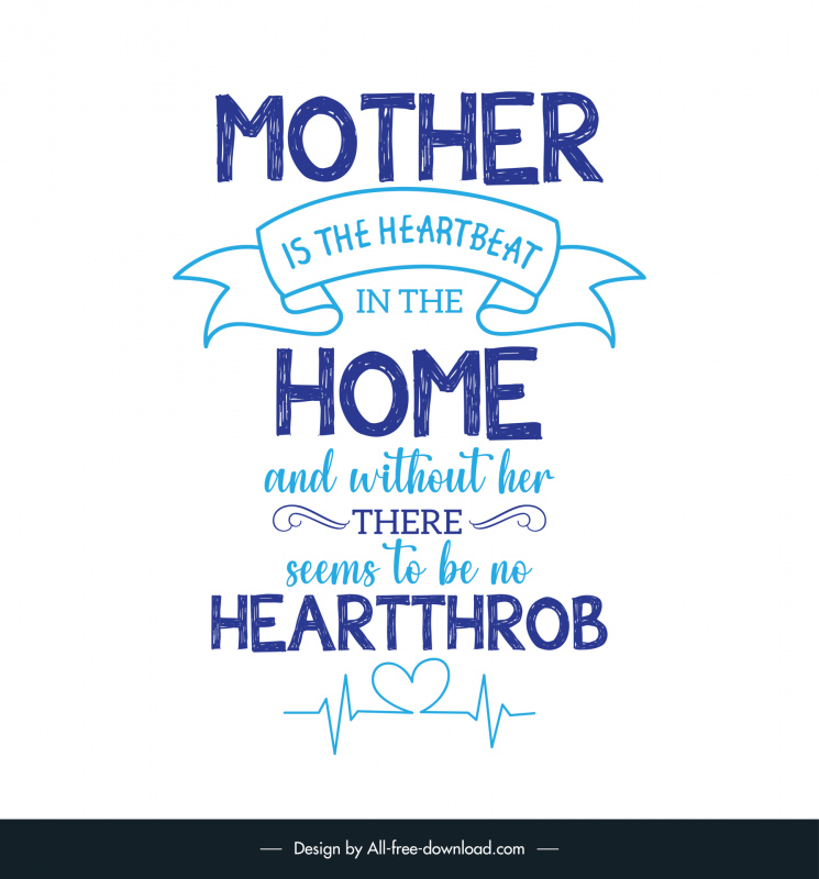quotes for mom poster template symmetric handdrawn texts ribbon heart cardiogram sketch 