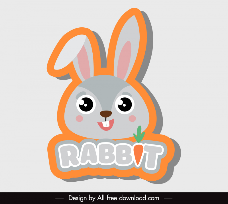 rabbit animal badge template cute cartoon flat sketch