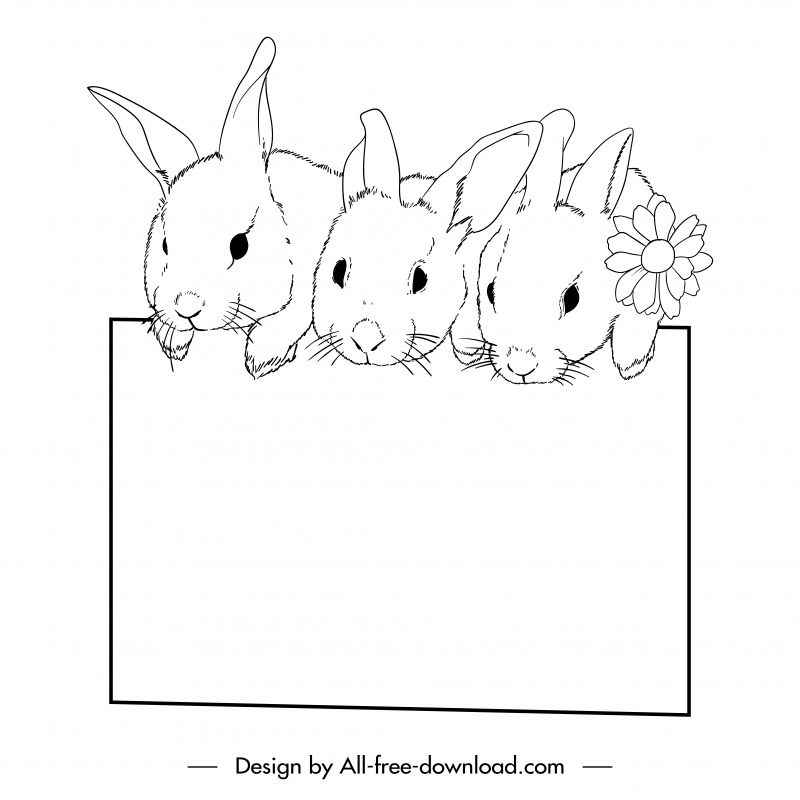 rabbit easter border template cute handdrawn sketch