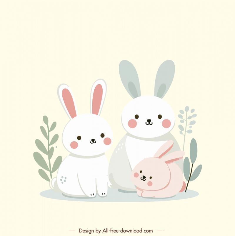 rabbit family design elements cute flat handdrawn cartoon 